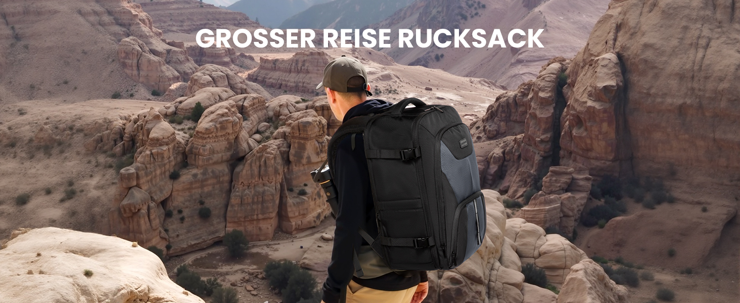 LOVEVOOK Рюкзак для ручної поклажі, великий, розширюваний, туристичний, чоловічий, для ноутбука 17 дюймів, 50L, чорно-сірий