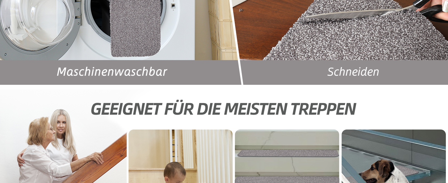 Коричневі килимки на сходи COSY HOMEER, 15 шт., 70x22 см, самоклеючі, машинного прання, 100% поліестер, TPE-підкладка, безпечні для дітей та домашніх тварин