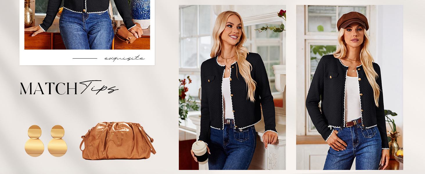 Жіночий кардиган Grace Karin з довгими рукавами, двоколірний, в'язаний, з ґудзиками. Елегантний та зручний. XL, темно-синій