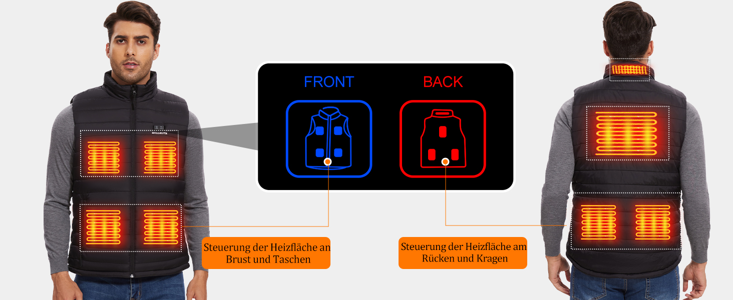 Електрична гріюча жилетка для чоловіків з акумулятором 20000mAh, 8 зон нагріву та 3 рівня температури, для активного відпочинку, чорна
