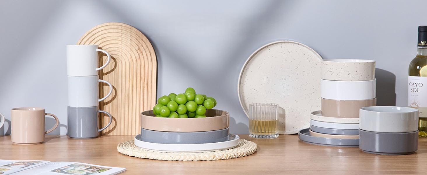 Набір посуду Nebula для 6 осіб, 18 предметів: тарілки та миски, керамічний набір Sprekel, сервіз, безпечний для мікрохвильової печі та посудомийної машини, колір кориця, 18 предметів