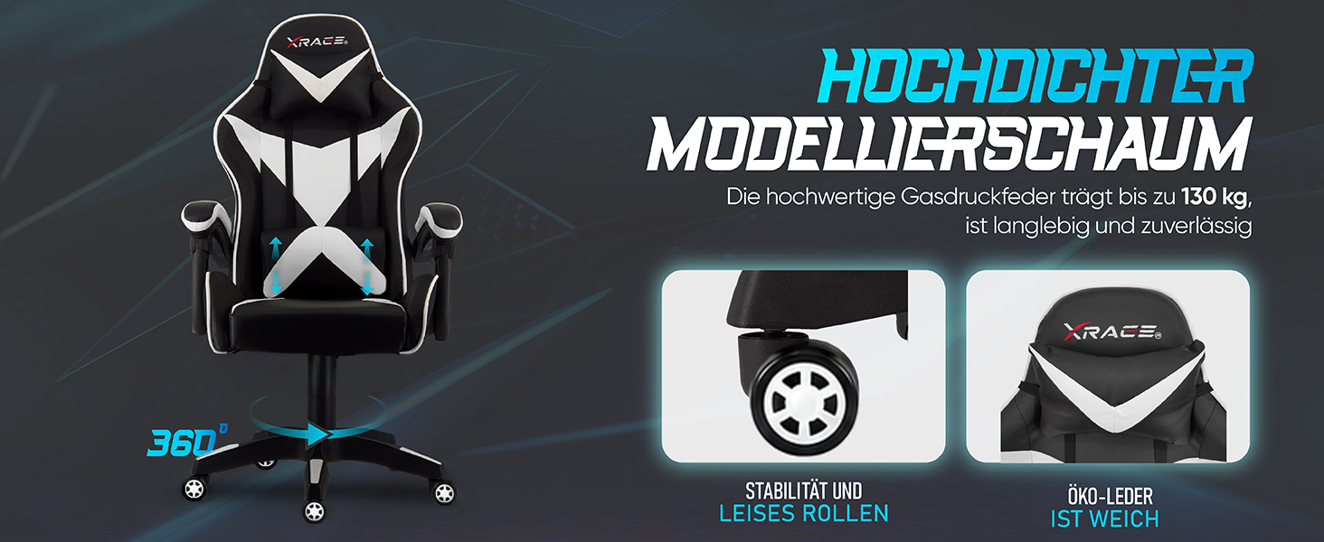 Ігрове крісло xRace Gaming: ергономічний офісний стілець з PU-шкіри та підтримкою попереку, синій (без підніжки)