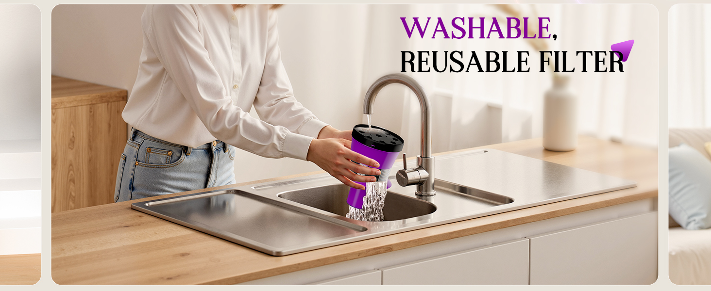 Бездротовий акумуляторний пилосос 45000 Па, 60 хв, 1.75 кг, 6-в-1 з сенсорним екраном, LED-підсвічуванням, антизаплутувальною насадкою та зарядною станцією, 7-шарова фільтрація для шерсті тварин, килимів, твердих поверхонь, авто, білий з фіолетовим