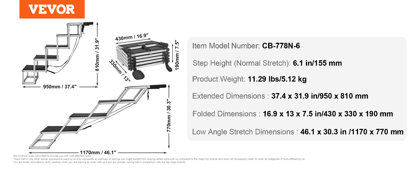 Сходинка для собак VEVOR: 5-ступенева автотреп'я для собак, легка алюмінієва конструкція, протиковзна поверхня, для авто, SUV та LKW