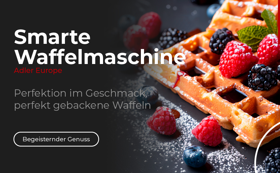 Вафельниця Adler Belgische Waffel – електрична вафельниця з LCD-дисплеєм, 2400W, 5 програм, 7 рівнів підсмажування, глибокі нагрівальні пластини 12x13x2 см