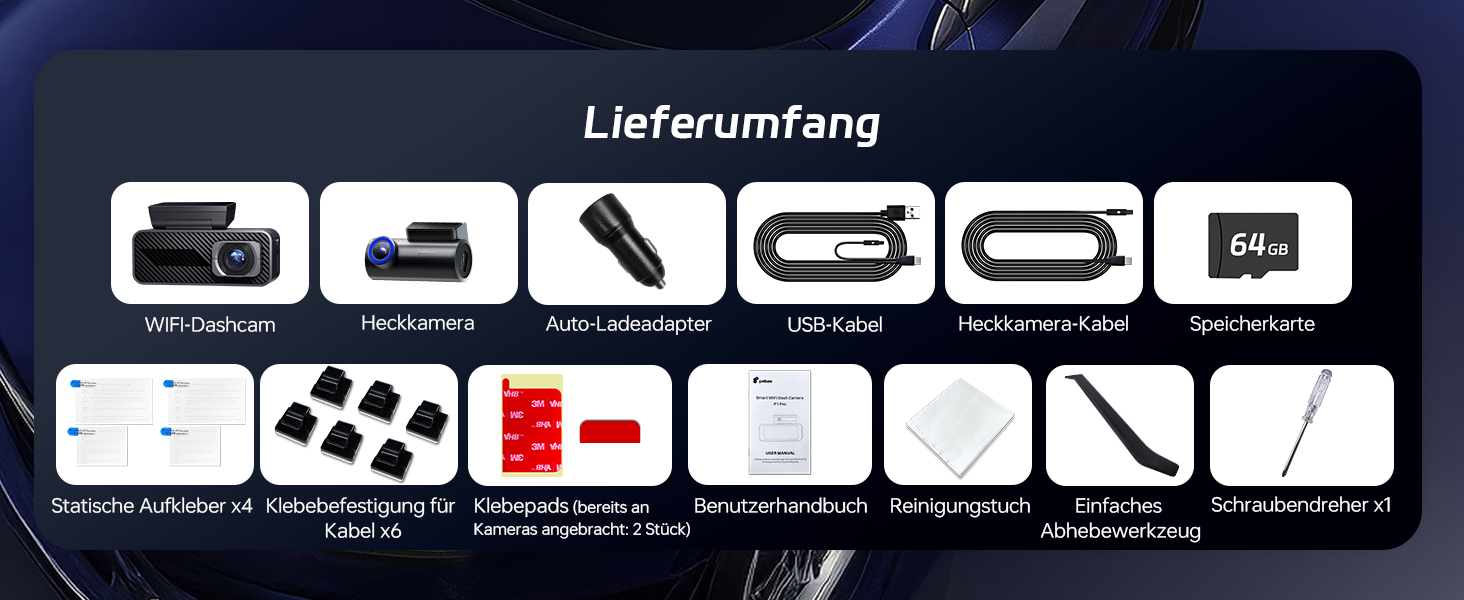 Автомобільний відеореєстратор Pelsee 4K Dashcam (передній та задній) з сенсором STARVIS 2, 3.39'' IPS дисплеєм, 24Гн паркуванням, 5.8GHz WiFi, HDR, WDR, ADAS, GPS та карткою пам'яті 64ГБ