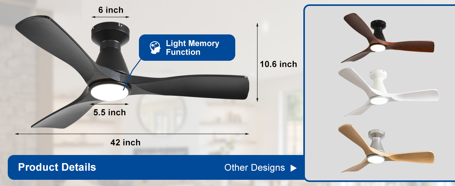 Стелянка вентилятор Depuley 42 дюйми з підсвічуванням: чорний, 3 лопаті, врізний монтаж для спальні. Диммування, керування через додаток, тихий DC-двигун, таймер, чорний колір.