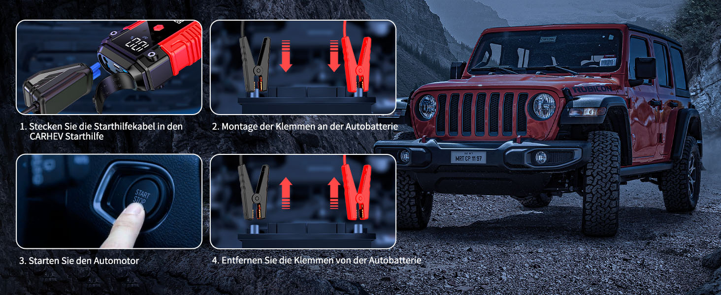 Портативний пусковий блок StarThilfe Powerbank для автомобіля, 6000A, 12V, для бензинових та дизельних двигунів до 10L, з LED ліхтариком