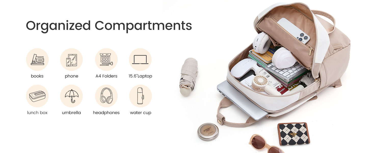 LOVEVOOK Рюкзак для ноутбука, 15.6 дюймів, жіночий, для школи/університету, подорожей, чорний