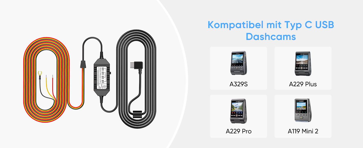 Кабель живлення VIOFO HK4 Hardwire Kit для відеореєстраторів A329, A119M, A229 (Type-C) з режимом паркування та захистом від розрядження акумулятора