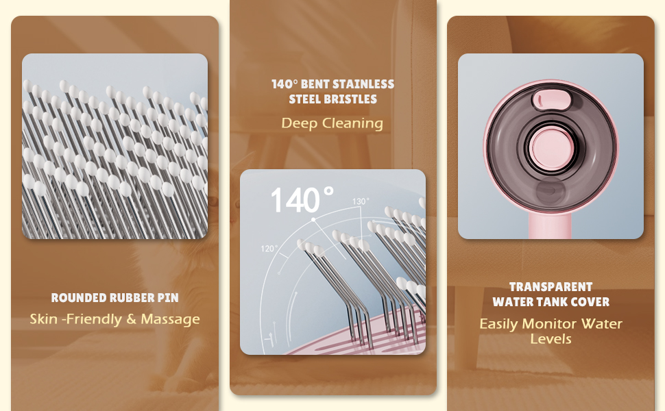 Парова щітка для котів 4-в-1, 4-в-1 парова щітка для котів, щітка для котів з водою, видаляє шерсть домашніх тварин одним натисканням кнопки, щітка для котів та собак (біла) (рожева)