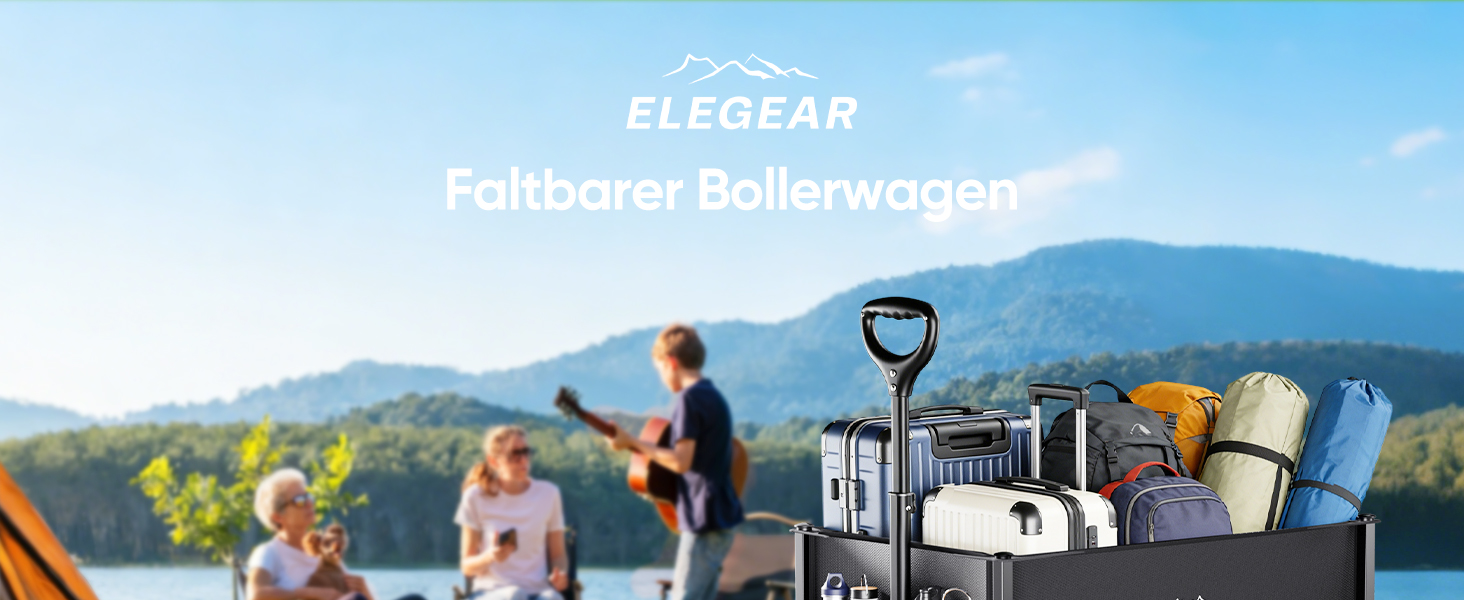 Візок-телега Elegear складний пляжний 120л, 150кг, з гальмами, 2 тримачі для напоїв, 2 бічні кишені, для саду, кемпінгу, чорний