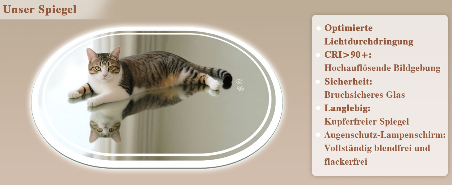 LED дзеркало для ванної кімнати Badspiegel з підсвічуванням, антизапар, сенсорне управління, регулювання яскравості, 3 кольори світла, овальне, 50x70 см