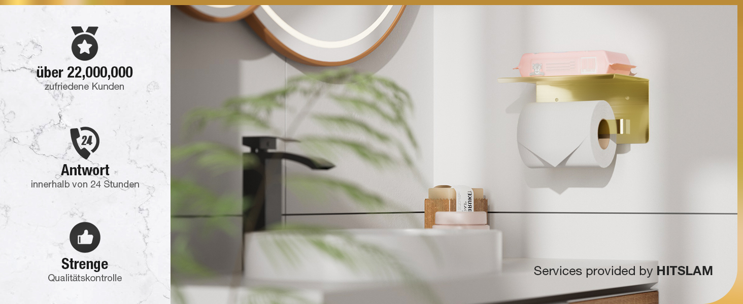 Тримач туалетного паперу HITSLAM без свердління, нержавіюча сталь з полицею, самоклеючий, для ванної кімнати, щіткова мідь