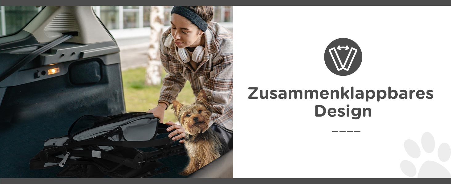 Візок для собак та котів PawHut - складаний, до 20 кг, з великими колесами, з килимком та сіткою, сірий