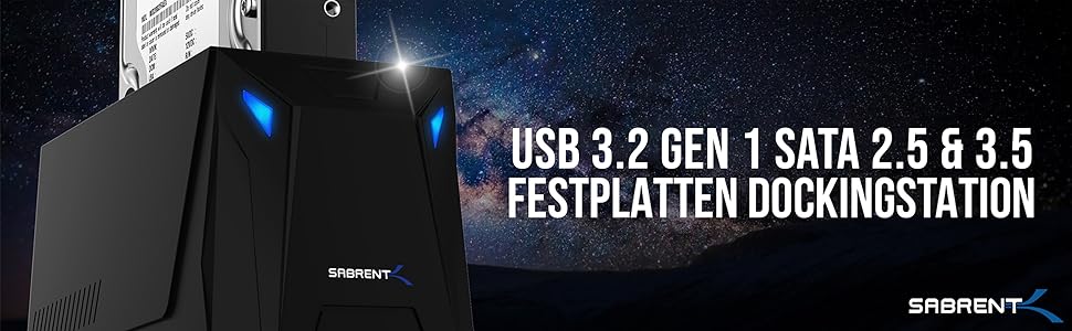 Док-станція SABRENT для HDD/SSD 2.5' та 3.5' SATA з USB A 5Gbps, UASP, 1 відсік