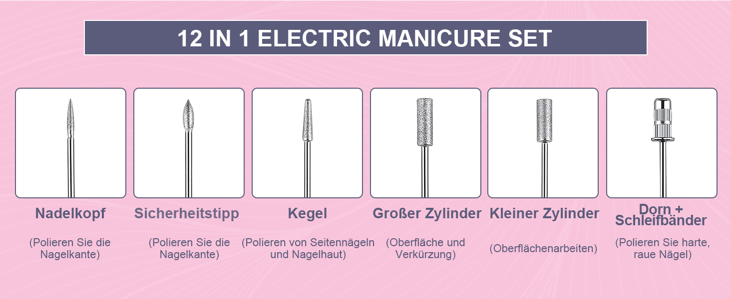Електрична фрезер для нігтів 12в1 з кейсом, 40000 об/хв - професійний набір для манікюру та педикюру, для гелю та акрилу (білий)