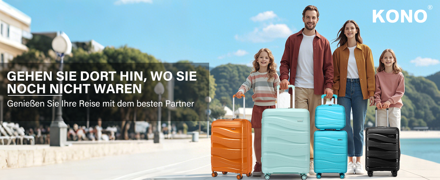 Набір валіз KONO 2 шт: велика валіза-тролі (56 см) + косметичка з поліпропілену, з 4 колесами та TSA-замком (кремовий білий)