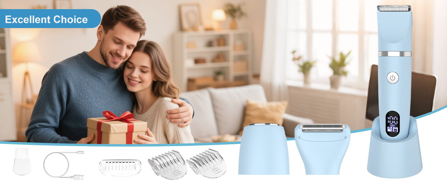 Електричний жіночий триммер 3-в-1 для обличчя, тіла та зони бікіні. Вологостійкий, з LCD-дисплеєм (Блакитний)