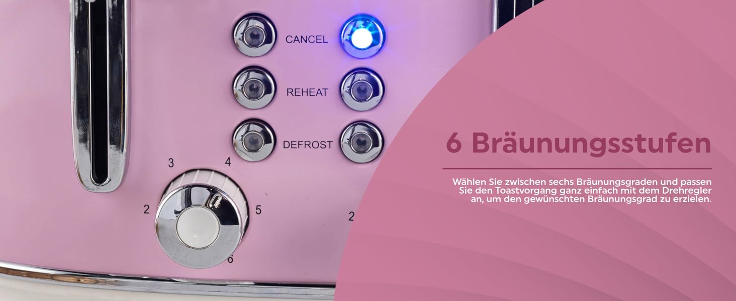 Тостер Salter Retro 4-х секційний, 1,7 л, 3 кВт, рожевий, з фільтром від накипу, бездротовий, з індикатором рівня води та процесу приготування