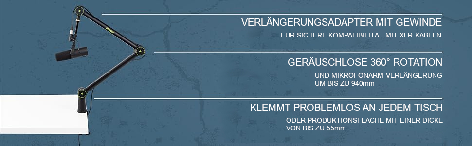 Штурмова стійка для мікрофона Shure by Gator з кабельною системою, чорна (SH-BROADCAST1)