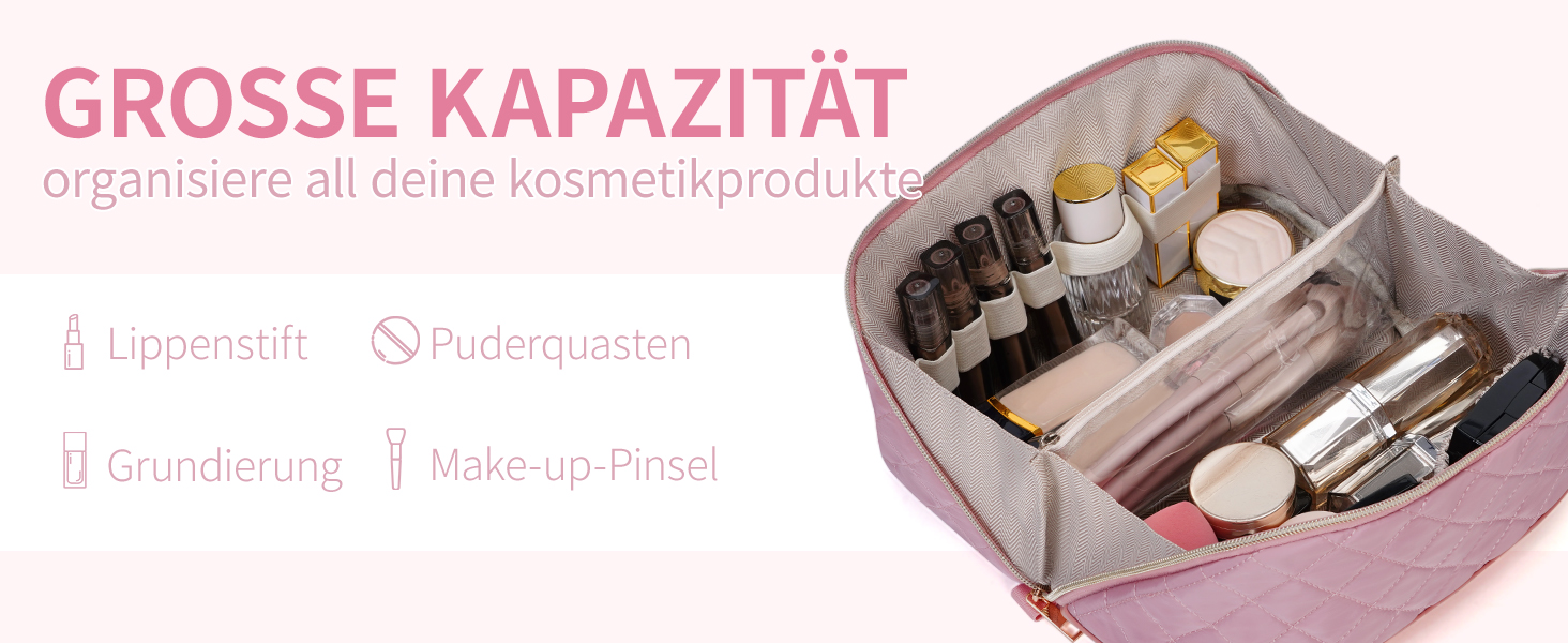 Косметичка для подорожей Wandering Nature для жінок: велика, водонепроникна, з відділенням для пензликів, рожева (патент)