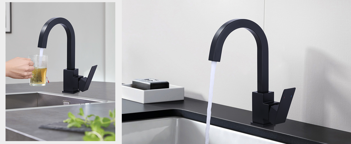 Кухонний змішувач з нержавіючої сталі, 360° поворотний, для кухні, вантажівки, ванної кімнати (чорний)