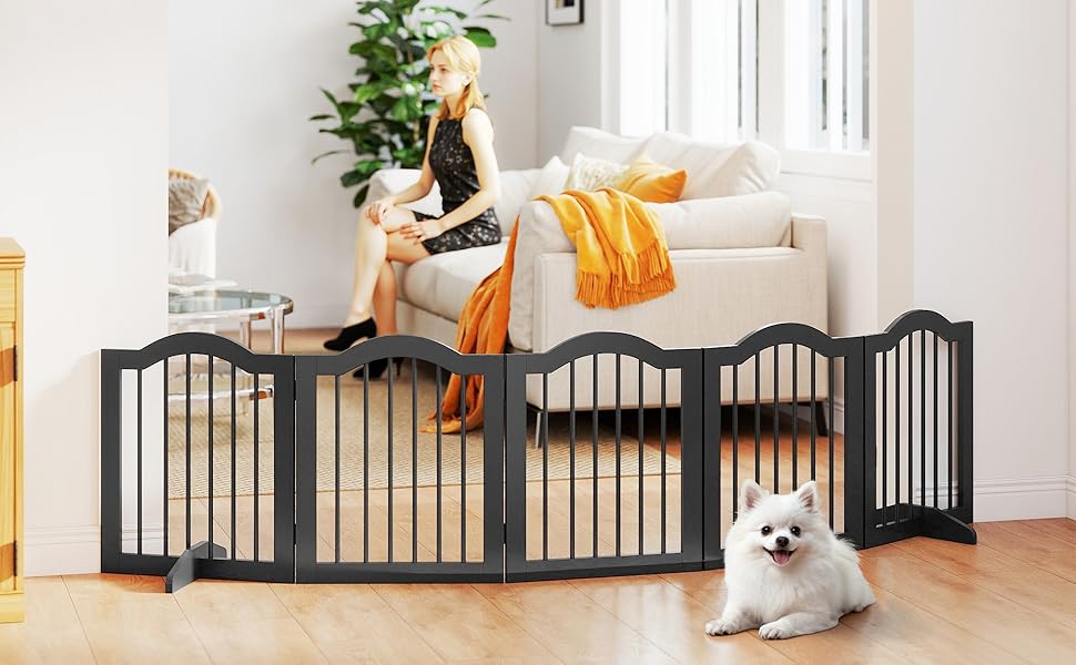 Захисний бар'єр для собак PawHut 5-секційний, 261,5 x 61 см, розкладний, з дверцятами, білий