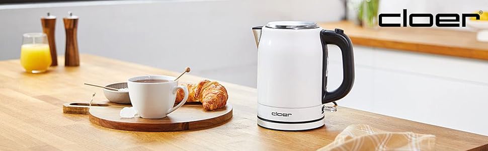 Електричний чайник Cloer 4511 з нержавіючої сталі, 2200 Вт, білий, 1 літр