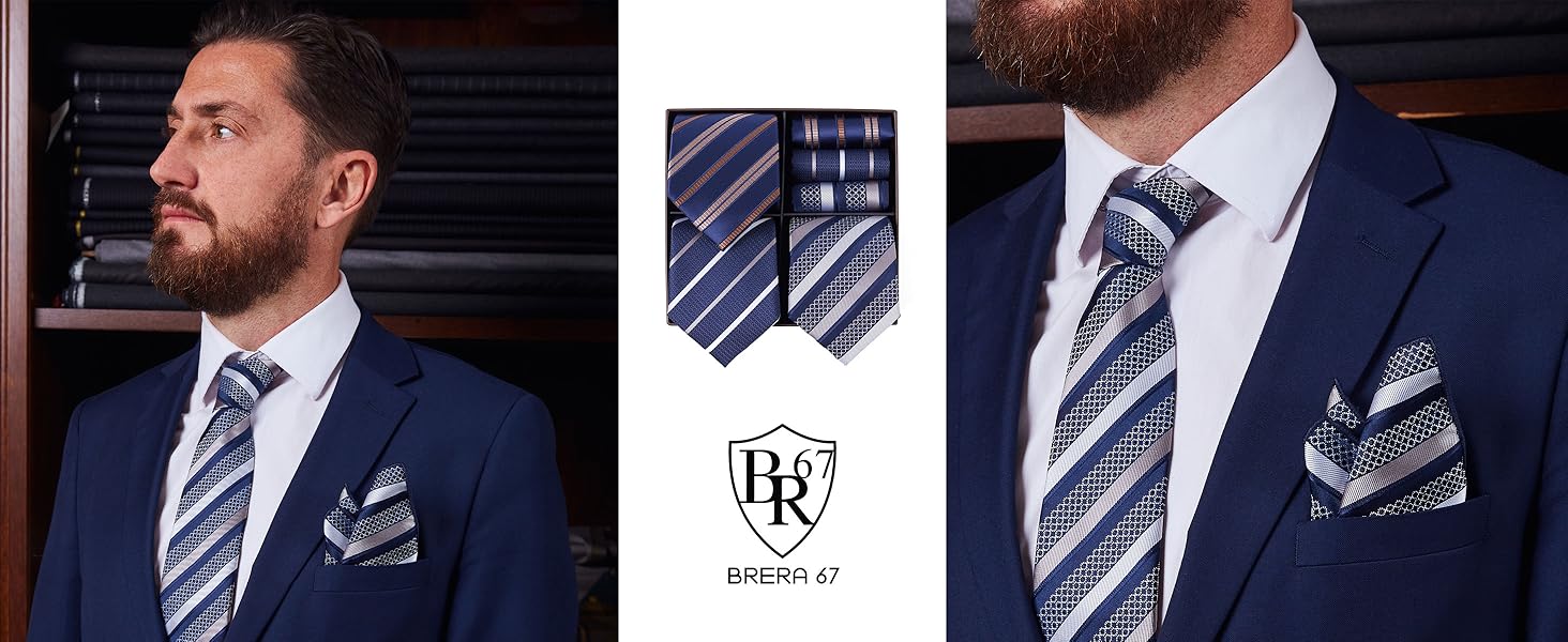 Набір краваток для чоловіків 3 шт. + 3 кишенькові хустинки | Подарунковий бокс для чоловіків | Класичний тауновий колір