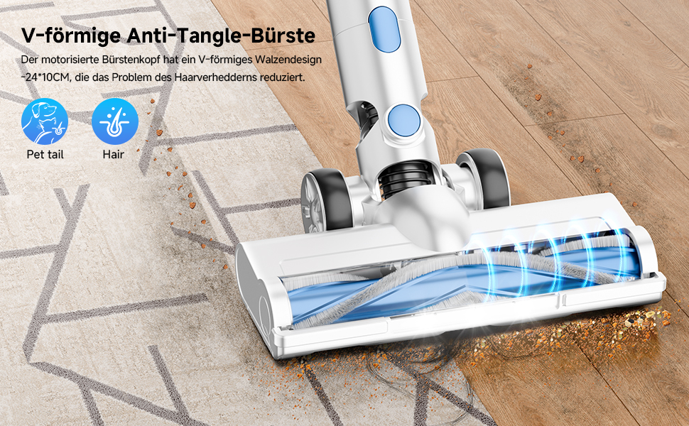 Бездротовий акумуляторний пилосос 35KPA/45Mins з LED-підсвічуванням, HEPA-фільтром та потужною насадкою для твердих підлог, килимів та шерсті тварин (Блакитний)