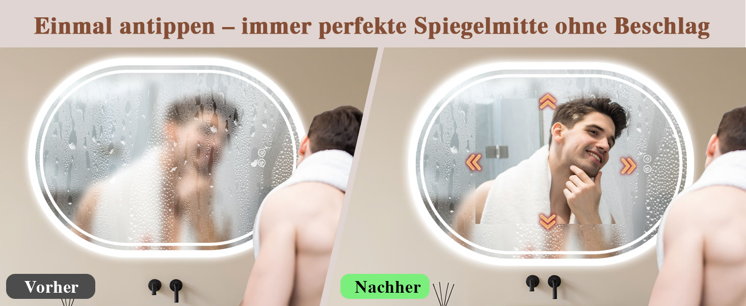 LED дзеркало для ванної кімнати Badspiegel з підсвічуванням, антизапар, сенсорне управління, регулювання яскравості, 3 кольори світла, овальне, 50x70 см