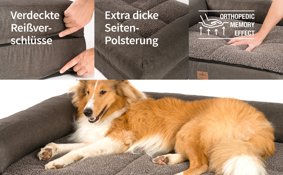 JAMAXX Преміум диван для собак 4-в-1 - ортопедичний диван з Memory Visco піною, знімні подушки, екстра-товста підкладка, змінний чохол, пральний, PDB3015 (L) 110x80x10 ECO антрацит 95*70*10 (L) Eco антрацит