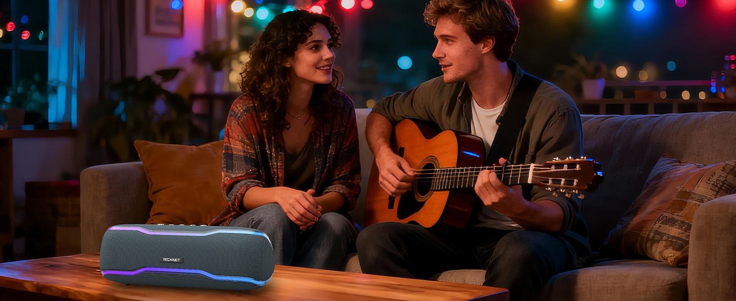 TECKNET Bluetooth колонка з підсвіткою, IPX7, 30W, чорна - портативна бездротова колонка Bluetooth 5.3 для вечірок, подорожей