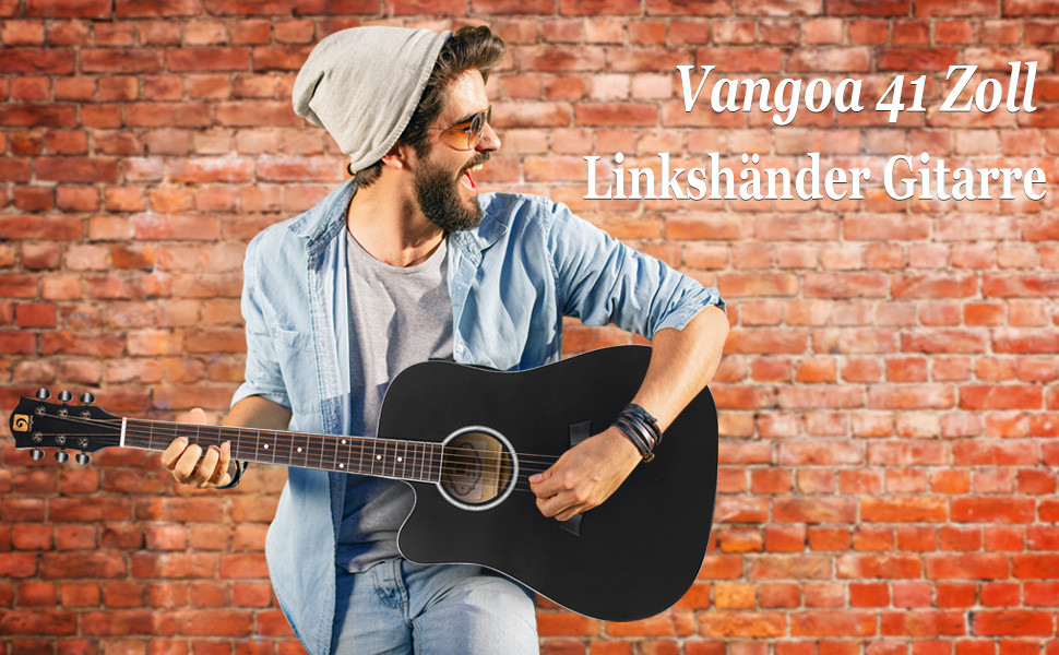 Акустична гітара Vangoa 4/4 для початківців та дорослих, чорна, з каподастром та чохлом