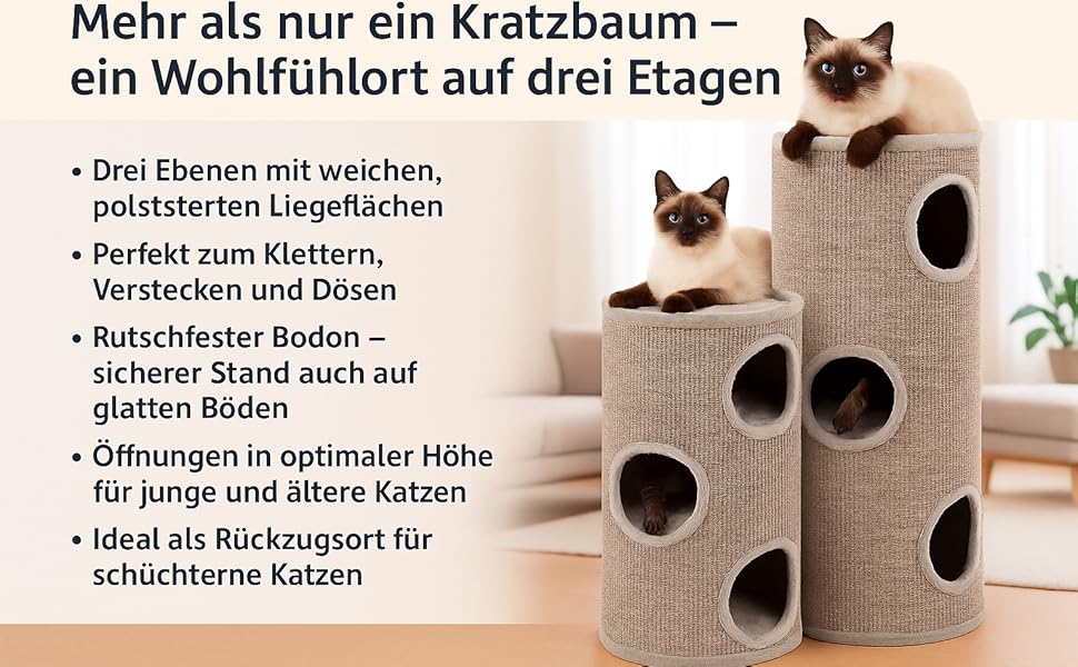 Дряпка для котів Flamingo Greta M – 70 см – діаметр 36 см – сизаль та плюш – 3 яруси