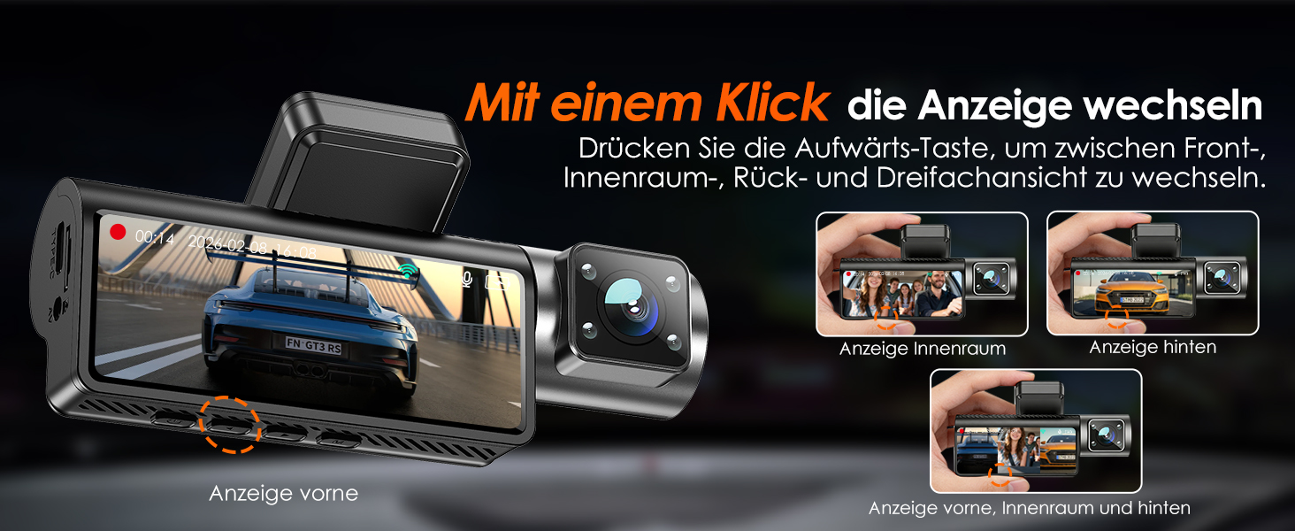 Відеореєстратор iZEEKER 3-канальний 4K з картою 32GB: передній, задній, внутрішній, WiFi 6, нічна зйомка