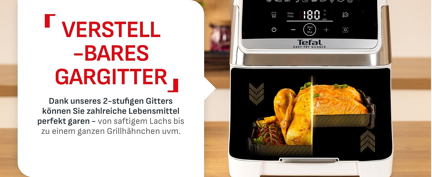 Фритюрниця Tefal Easy Fry Silence 7л, біла - аерофритюрниця з тихим режимом, 10 програм, до 8 порцій EY8421E0