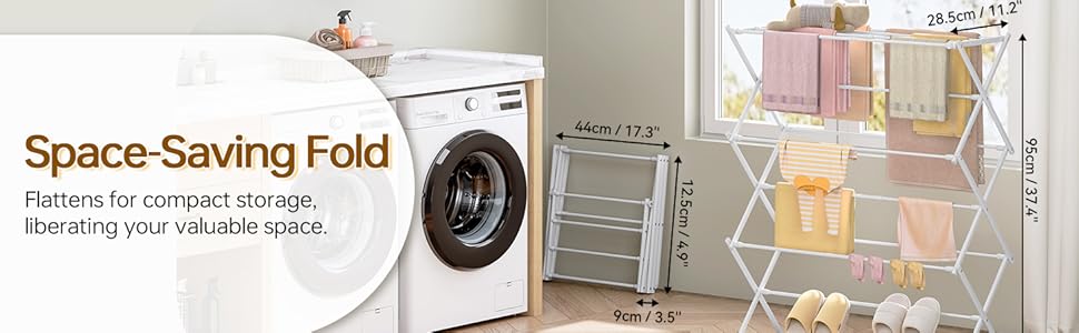 Сушарка для білизни KINGBOARD компактна складана, 6 рівнів, біла - для ванної, балкона