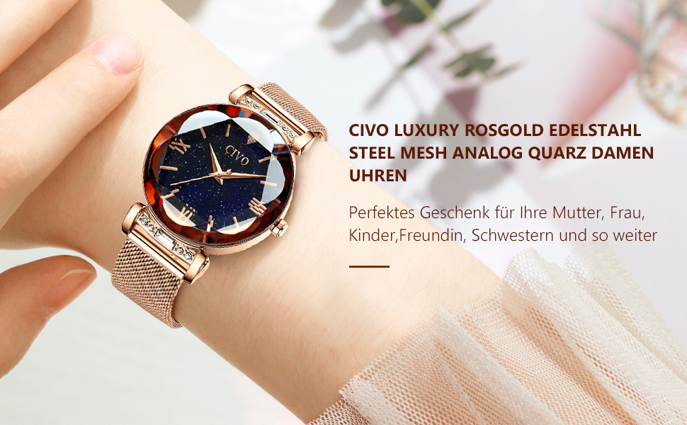 Жіночий годинник CIVO: водостійкий, мінімалістичний, кварцовий, кварцовий годинник для жінок (Y-3 рожеве золото)