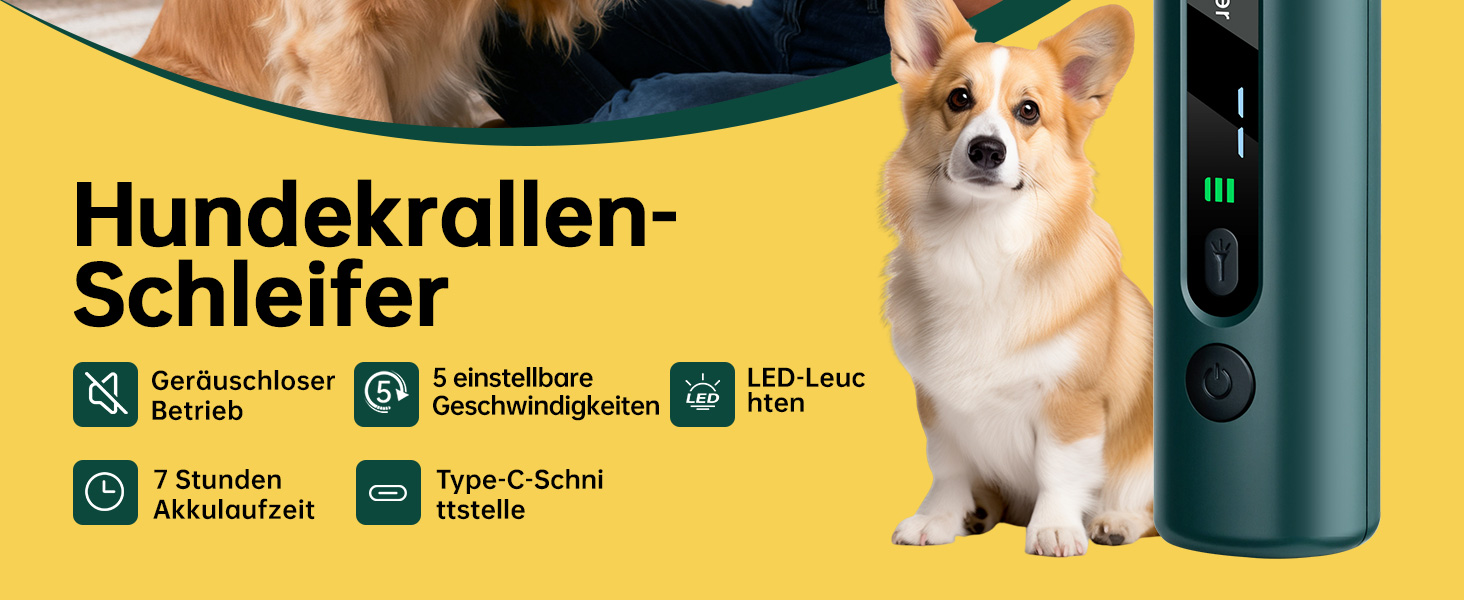 Електричний точилка для кігтів собак 5-ступінчатий з LED-підсвіткою, тихий, перезаряджуваний, потужний точилка для кігтів для домашніх тварин, для собак та котів малих та середніх порід