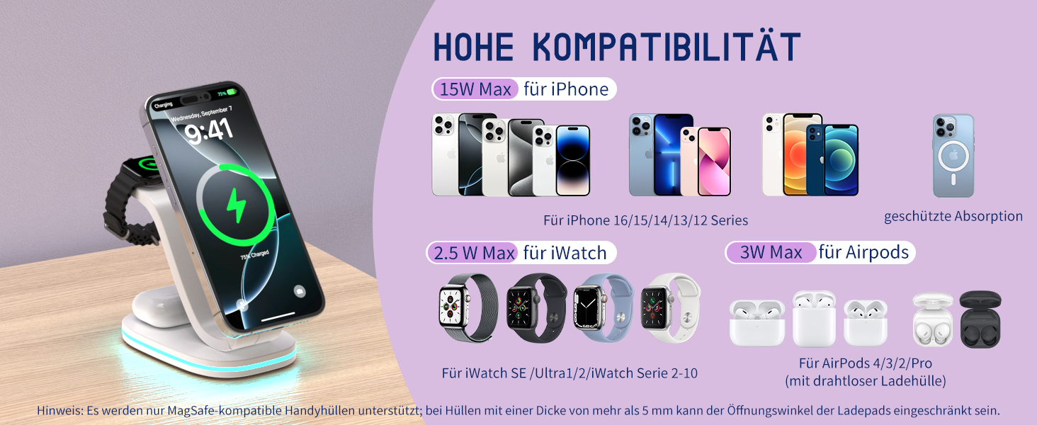 Зарядний пристрій Aimtel Schwanenhals 3-в-1 Qi2 MagSafe для Apple Watch, iPhone 17 Pro Max/17/16/15 та AirPods (30W) білий