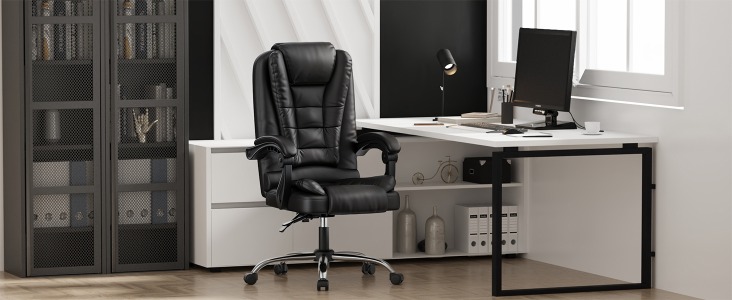 Крісло шеф-кухар Rattantree: ергономічне офісне крісло з регулюванням висоти та нахилу, PU шкіра, чорний колір, без підніжки