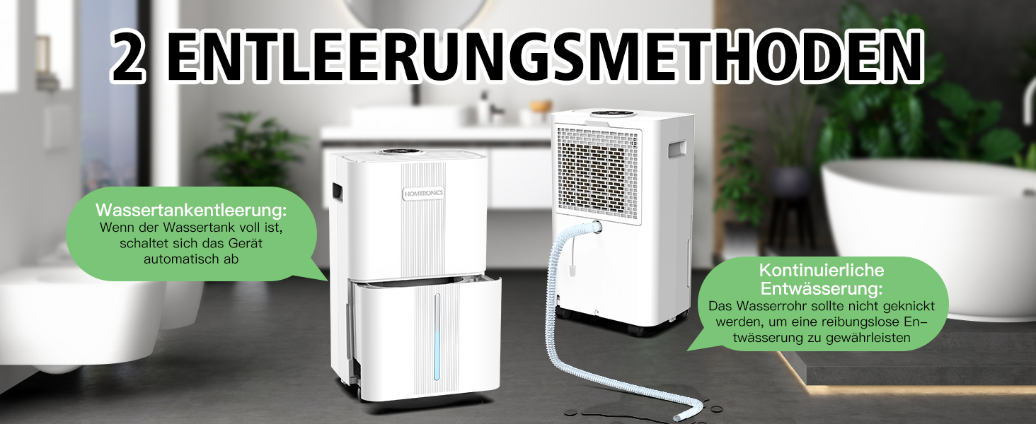 Електричний осушувач повітря Homtronics з гофрованим шлангом 1м, інтел. контроль вологості, 3 режими, таймер 24г, для підвалу, ванної, спальні