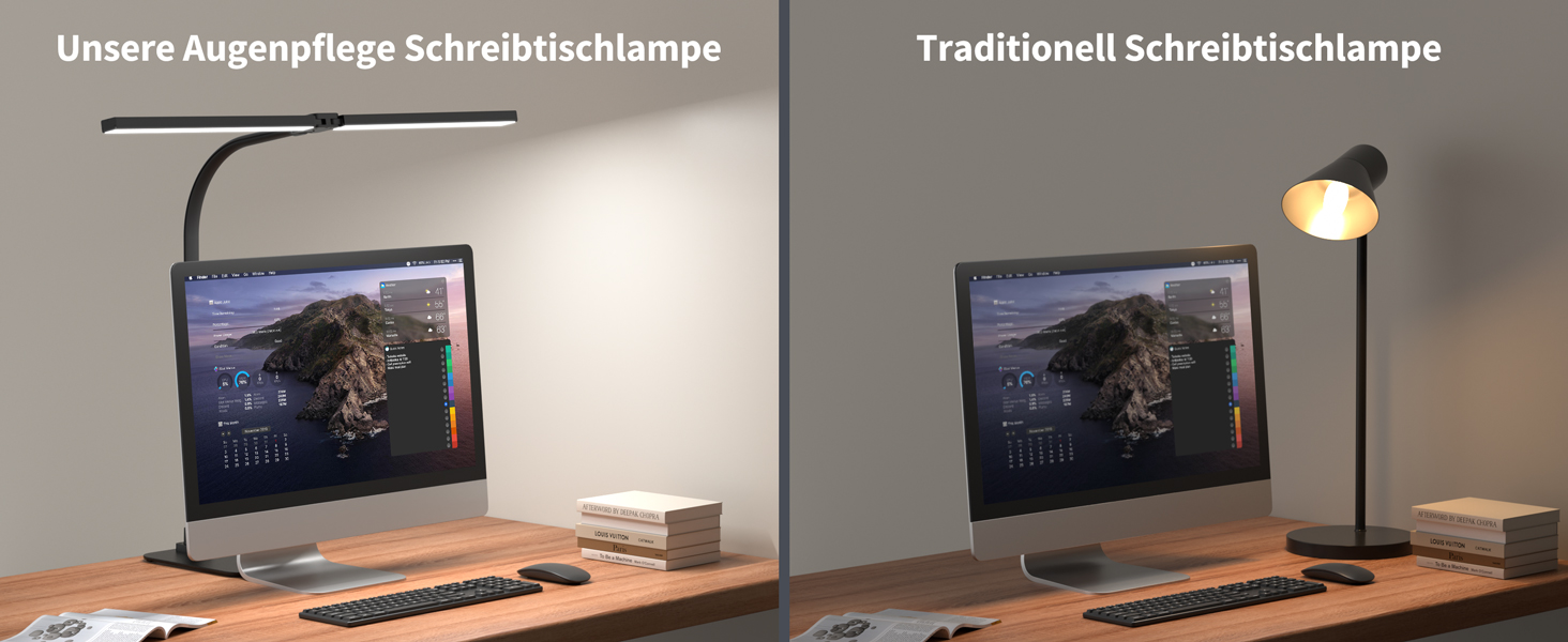 LED лампа для столу Doppelkopf з регулюванням яскравості, 24W, 80см, 5 температур кольору, 5 рівнів яскравості, для роботи, дому, офісу, навчання та читання, чорна