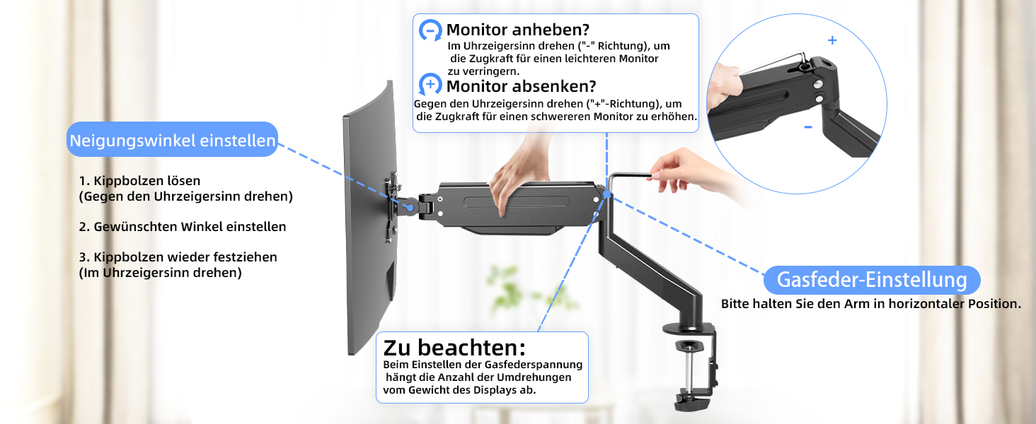 Кріплення для монітора Suptek, регульована висота, газовий амортизатор, для моніторів 17-32 дюймів, VESA 75/100 мм, до 10 кг, ергономічна підставка, чорний