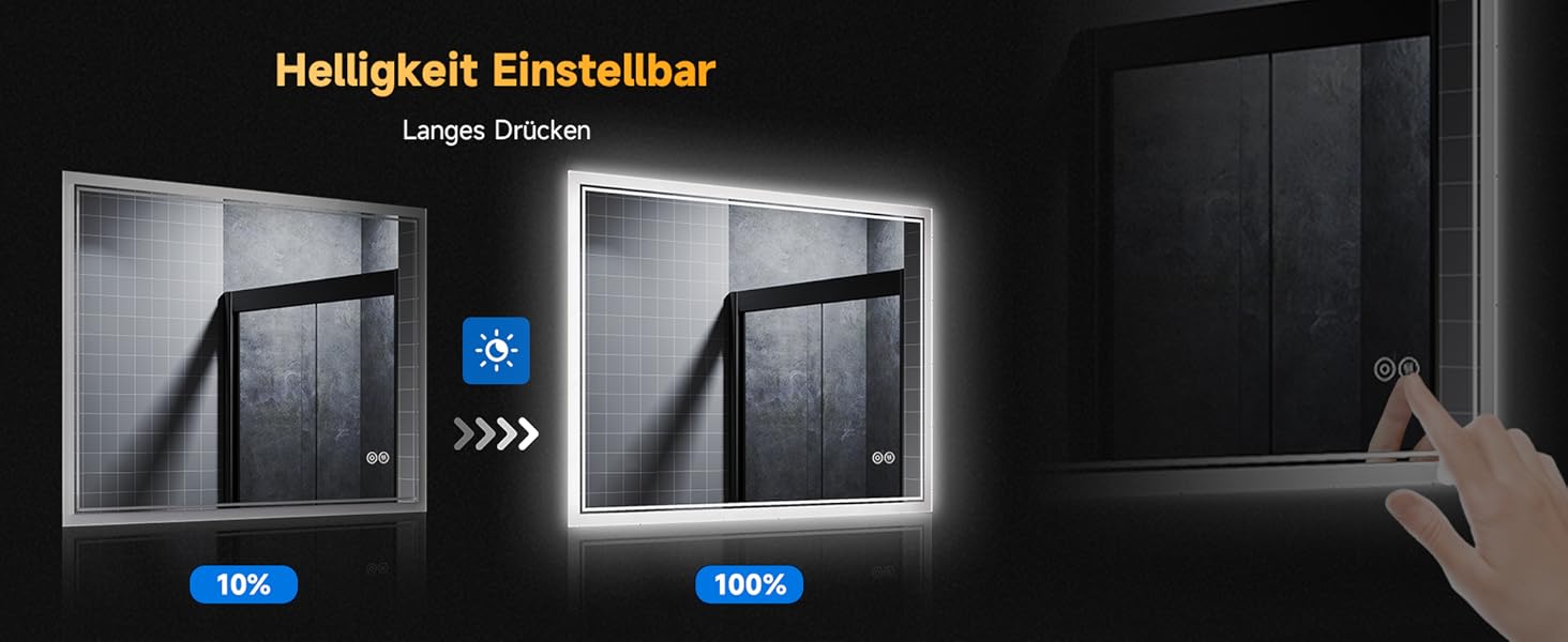 Дзеркало для ванної кімнати SONNI з LED-підсвічуванням, 100 x 60 см, антизапар, сенсорне керування, 3 кольори світла, IP44, білий