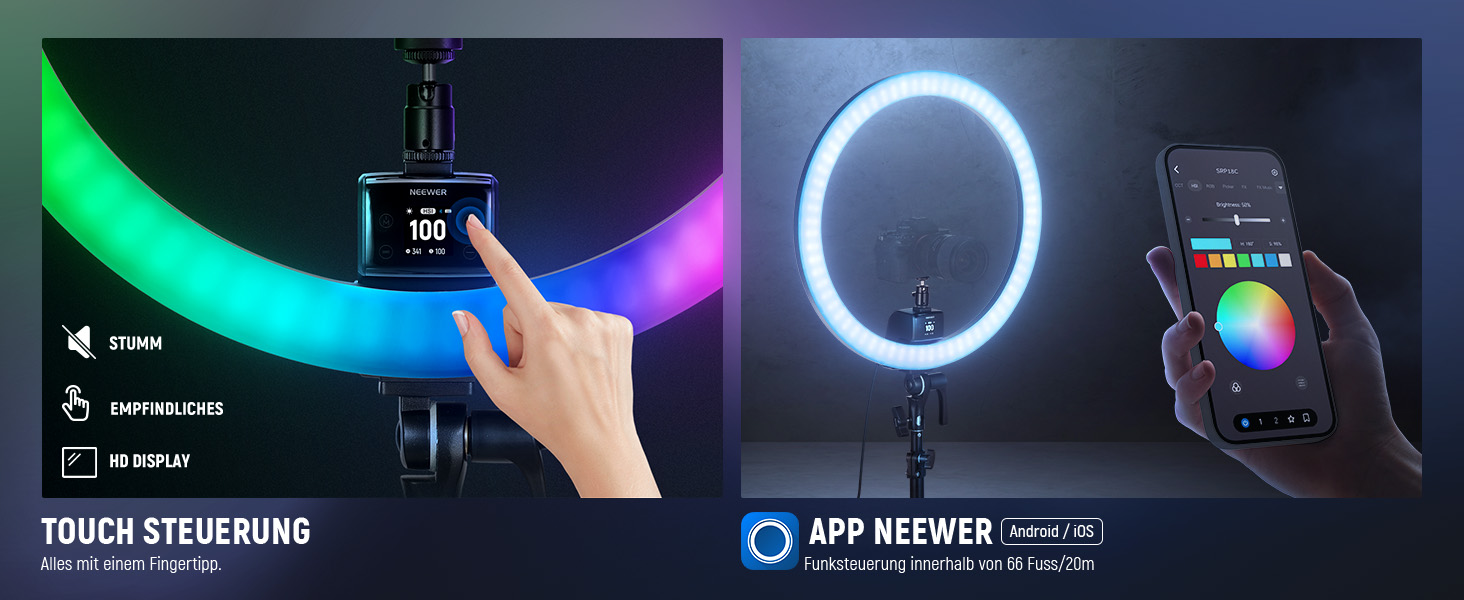 NEEWER кільцева лампа 20 дюймів LED з триподом та тримачем для телефону, 44 Вт 3200K-5600K з акумулятором, USB, для макіяжу, тату, вій, YouTube, TikTok, відеозйомки (SRP18C)