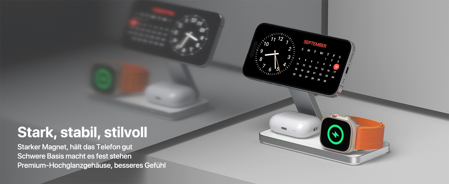 Зарядна станція Inductive QTlier 3-в-1 для iPhone 15/14/13/12, Apple Watch та AirPods, 30W Wireless Charging