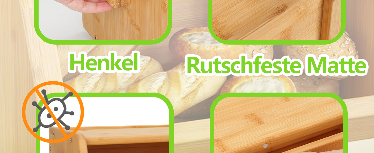 AMBIRD Бак для хліба з бамбука 20л - велика місткість з прозорими акриловими дверцятами - двошарове зберігання з вентиляцією та боковими ручками - зберігає хліб свіжим та організовує кухонний простір (CBBNA001EUAM13)